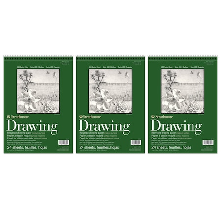 Strathmore 400 Series Drawing Pad, Recycled, Top Wire Binding, 24 Sheet, 9x12 inch, 3PK P443-9-03