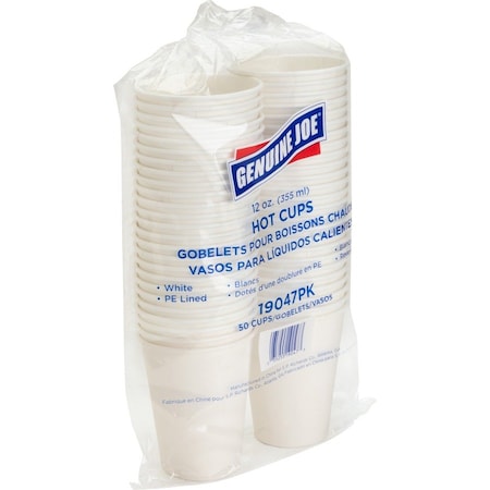 Genuine Joe 12 oz Polyurethane-lined Disposable Hot Cups - White, 1000PK GJO19047CT