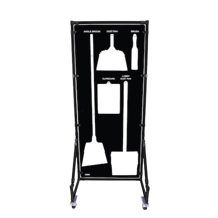 5S Supplies Housekeeping Shadow Board Broom Station V12, Black / White, Broom + Stand, No Text HSB-V12-BLACK/WHITE-BO-STAND-NO TEXT