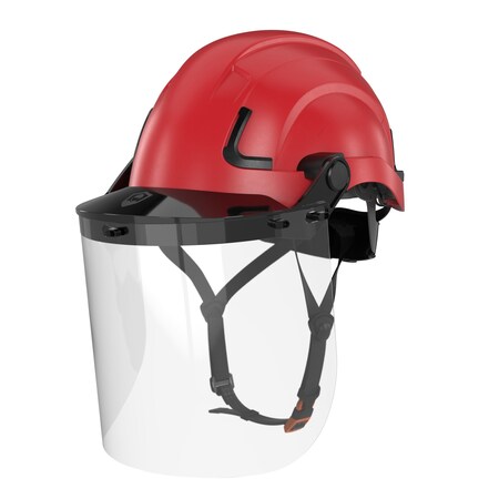 Defender Safety H2-EH Safety Helmet w/ Clear Face Shield - Type 2 Class E, ANSI Z89 and EN12492 rated, Red H2-EH-04-FS