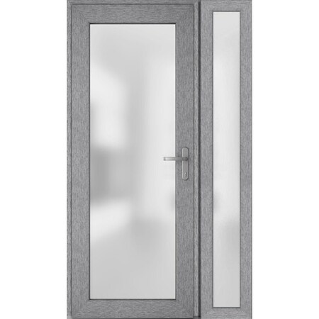 Vdomdoors Front Exterior Prehung FiberGlass Door Frosted Glass / Manux 8102 Grey Ash / Sidelight Exterior Win MANUX8102EXD-SS-W30+12 x H80-LH