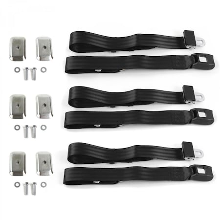 Geared2Golf Ford 1935-1940 Standard 2 Point Black Lap Bench Seat Belt Kit with Bracketry - 3 Belts GE2408747