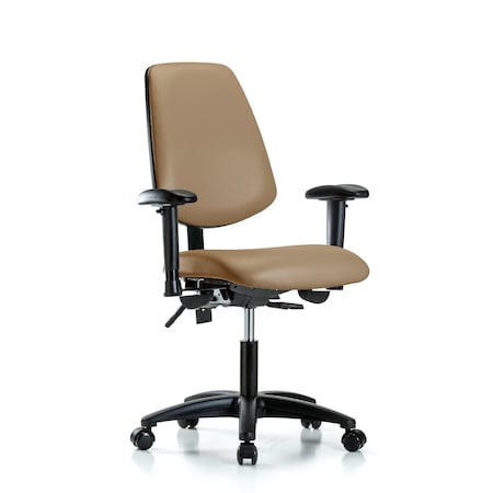 Blue Ridge Ergonomics Desk Chair Adjustable Arms, 18" to 23" Height, Vinyl, Taupe BR-VDHCH-MB-RG-T1-A1-RC-8584