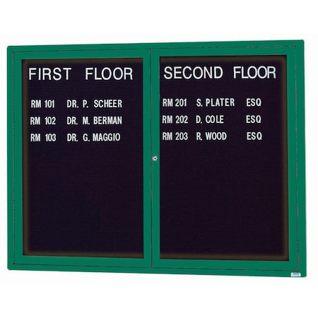 Aarco Illuminated Enclosed Letter Board Directory w/ Powder Coated Green Al Frame, 36''Hx48''W 2 Doors ADC3648IG