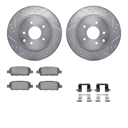 Dynamic Friction Co DFC Rotors-Drilled & Slotted-Silver w/ EURO 5000 Ceramic Brake Pads Incl Hdw 7612-67003