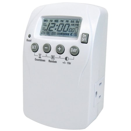 Powerzone Timer, 15 A, 125 V, 1875 W, 2-Outlet, 7 days Time Setting, 16 On/Off Cycles Per Day Cycle TNDHD002