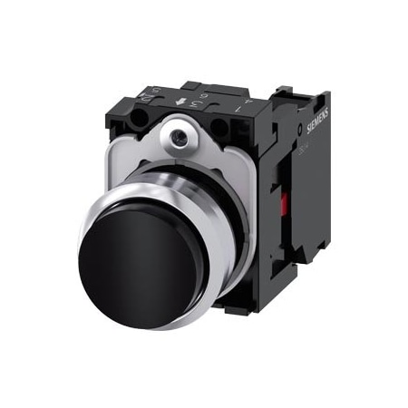 Siemens Pushbutton, 22 mm, round, metal, shiny, black, pushbutton 3SU1150-0BB10-1CA0-ZY13