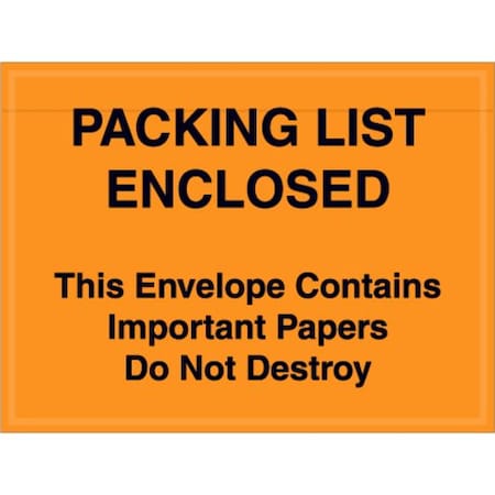 Zoro Select Packing List Envelopes, Orange, PK1000 PL410