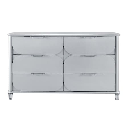 Homeroots 63" Silver Wood Six Drawer Double Dresser 633704