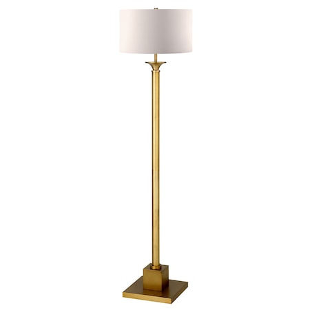 Homeroots 65" Brass Traditional Shaped Floor Lamp With White Frosted Glass Drum Shade 523525