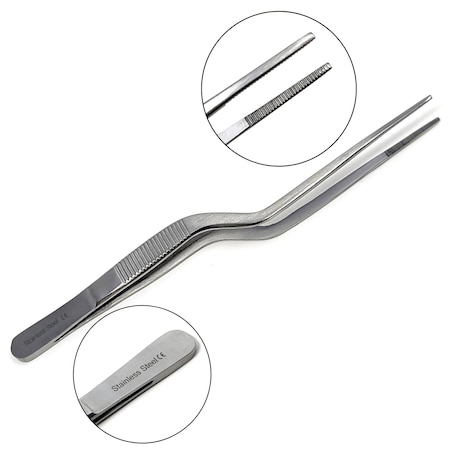 A2Z Scilab Offset Culinary Tweezers, Precision Serrated Jaws, 8 Inch, Stainless Steel Tongs A2Z-ZR1055