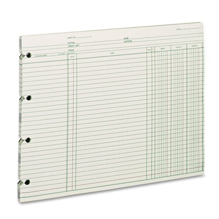 Wilson Jones Ledger Sheets, 9.25x11.88", Green, PK100 WGN2DA
