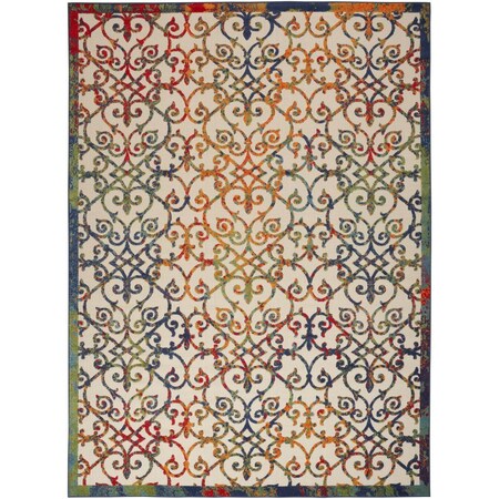 Homeroots 10' X 14' Ivory Blue Orange Green And Red Medallion Indoor Outdoor Area Rug 545035