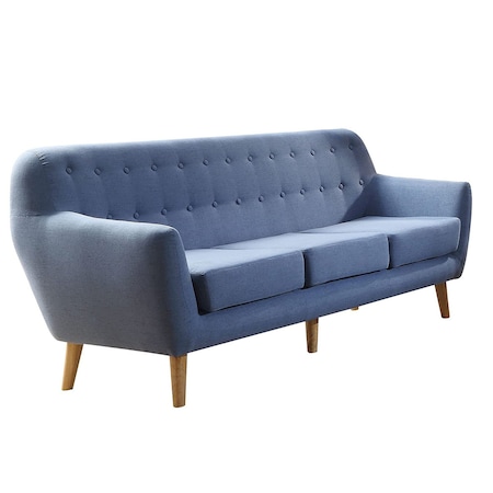 Homeroots 78" Blue Linen Sofa With Brown Legs 285658