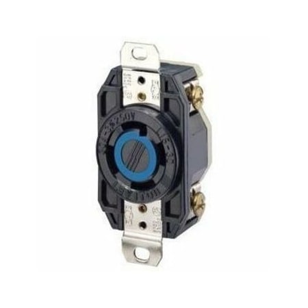 Leviton Flanged Locking Receptacle, L15-30R, 30 A, 250V AC, Three Phase, 3 Pole, Flush Mount, Black 2720