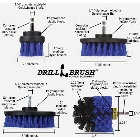 Drillbrush Pool & Marine Medium Blue Drill Brush, 4 Piece B-S-542O-QC-DB