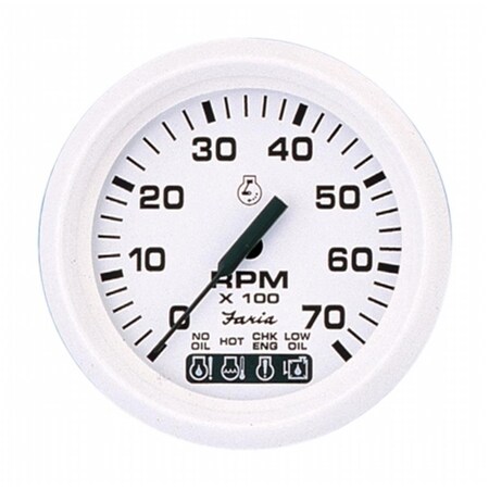 Perfectpitch 4 in. Dress White Tachometer with Systemcheck Indicator - 7,000 RPM PE3448967