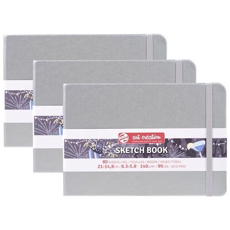 Talens Art Creation Sketchbook, 80 Sheets, 90lbs, Shiny Silver Cover, 8.3'' x 5.8'' (A5), 3PK 9314045M