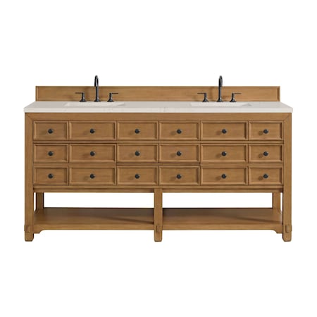 James Martin Vanities Malibu 72" Double Vanity, Amber Birch, w/ 3 CM Siberian Silestone Top 505-V72-AMB-3SFR