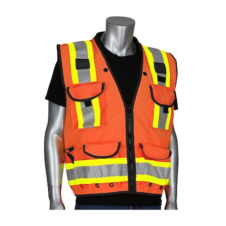 Pip ANSI Type R Class 2 Two-Tone Fifteen Pocket Tech-Ready Ripstop Surveyors Vest with Mesh Back 302-0900-OR/L