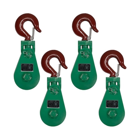 Mytee Products Snatch Block w/Hook WLL 8 Ton 8 in Sheave 3/4 inWire Rope Wrecker Roll Back Recovery, 4PK SB8-8x4