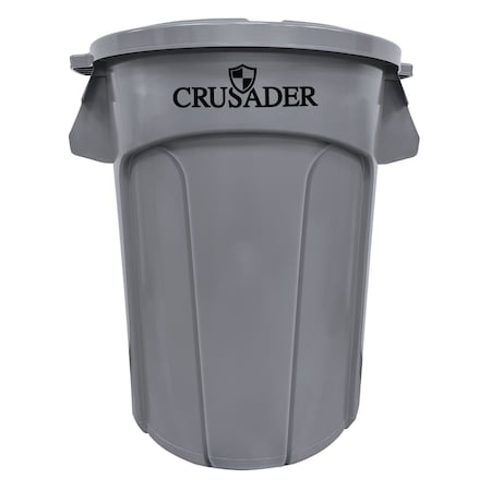 Crusader Round Heavy-duty Utility Container, 44 Gal, 24in Dia. x 31-1/2in H, PE, Gray, NSF CTC-44GY