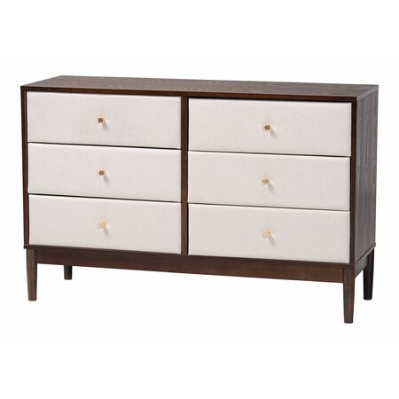 Baxton Studio Nikolai Mid-Century Beige Fabric and Wenge Brown Wood 6-Drawer Dresser 255-14057-ZORO