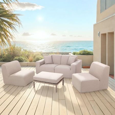 Deko Living 4 Place Seating Beige Outdoor Compressed Foam Sectional Sofas and Ottoman Set COP30217