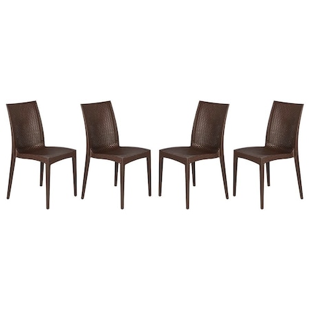 Leisuremod Weave Mace Indoor/Outdoor Dining Side Chair, Brown, 4PK MC19BR4