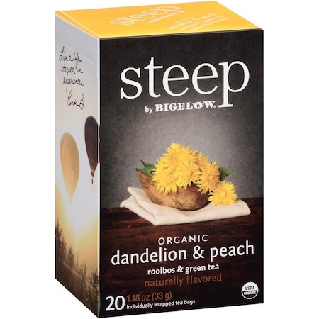 Steep By Bigelow Organic Dandelion & Peach Rooibos & Green Tea Herbal Tea, Green Tea Bag, Herbal Tea, 20PK 17715