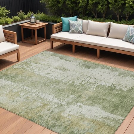 Homeroots 10' X 14' Sage And Ivory Abstract Washable Indoor Outdoor Area Rug 616195