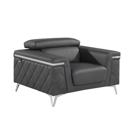 Homeroots 42" Gray And Silver Top Grain Leather Club Chair 534091