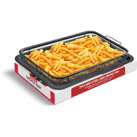 Bakken-Swiss 2-Piece Crisper Tray, Gray Marble, Non-Stick, XL 19inx13in, for Crispy Food and Bacon BAKCRIPL16