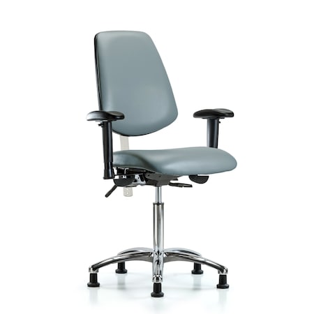 Blue Ridge Ergonomics Vinyl Clean Room Chair, Adjustable Arms BR-NCR-VMBCH-MB-CR-T0-A1-NF-RG-8822