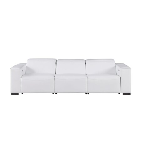 Homeroots 110" White Top Grain Leather Reclining Metal USB Sofa 720310