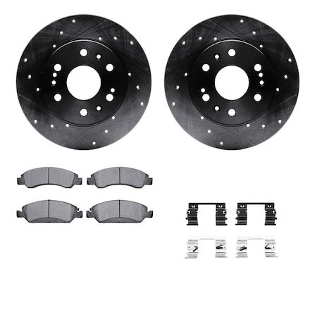 Dynamic Friction Co DFC Brake Rotor - Dimpled & Slotted - Black w/5000 Brake Pads & HW Kit 8512-48065