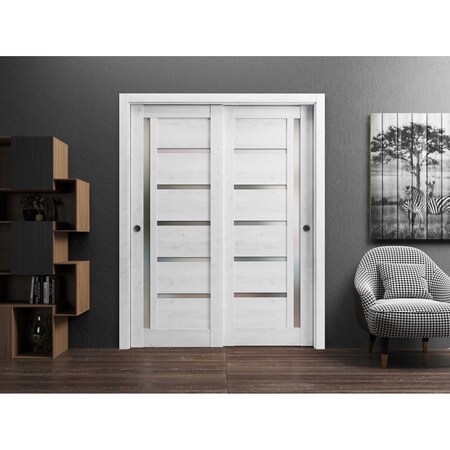 Sartodoors Sliding Closet Frosted Glass Bypass Doors White 36x96 (2* 18x96) Solid Core Modern Interior QUADRO4088DBD-NOR-3696