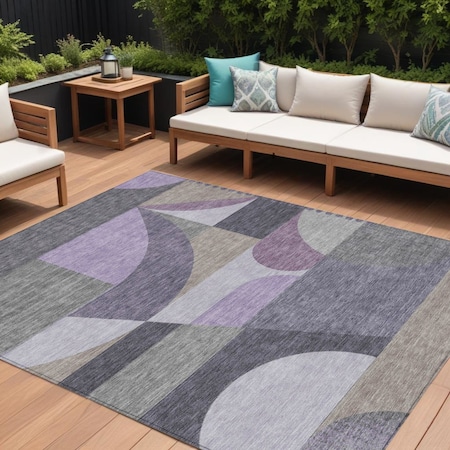 Homeroots 8' X 10' Purple Gray And Beige Geometric Washable Indoor Outdoor Area Rug 616739