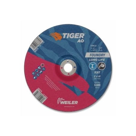 Weiler Tiger Grinding Wheel, Combo, 9 in dia x 1/8 in Thick x 7/8 in Arbor, 30 Grit, Aluminum Oxide, 25PK 804-68374