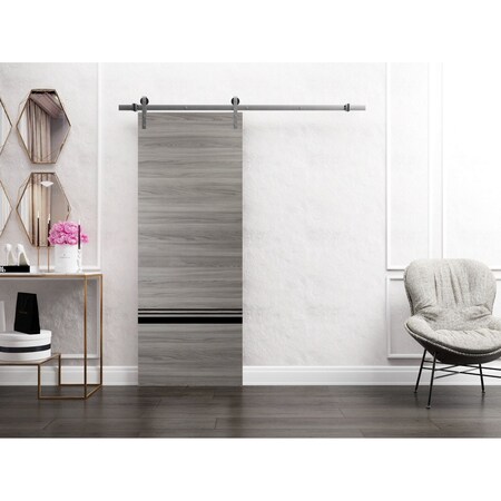 Sartodoors Sturdy Barn Door with Hardware, Planum 0012 Ginger Ash and Aluminum Strips, 6.6FT Rail Hangers Heav PLANUM0012BD-S-GA-4296