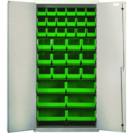 Quantum Storage Systems BEIGE STORAGE CABINET W/36 GREEN BINS QSC-BG-36-FDGN