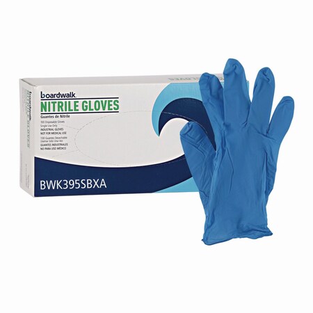 Boardwalk Disposable Powder-Free Nitrile Gloves, Small, Blue, 5 mil, 100PK 395SBXA