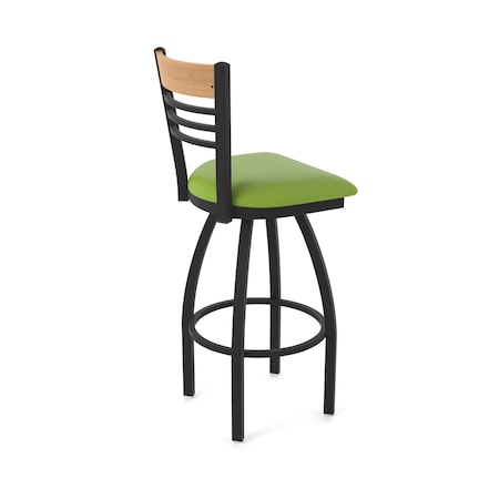 Holland Bar Stool Co Eleanor 36in Swivel Extra Tall Bar Stool, Black Wrinkle Finish, Medium Back, Canter Kiwi Green Seat 880