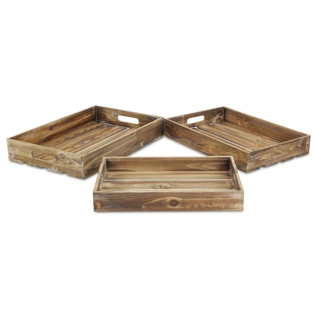 Homeroots 19in Brown Rectangular Wood Handmade Tray With Handles 483316
