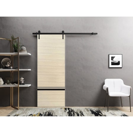 Sartodoors Sliding Barn Door with Hardware, Planum 0012 Natural Veneer and Aluminum Strips, 6.6FT Rail Hangers PLANUM0012BD-B-SHP-18