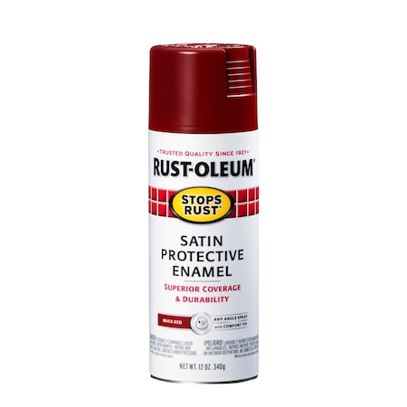 Rust-Oleum Spray Paint, Brick Red, Satin, Oil, 12 oz 371671