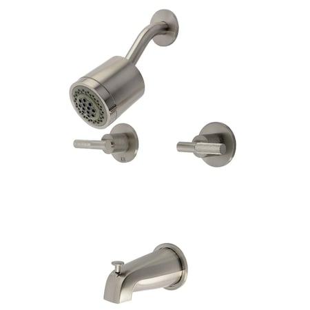 Kingston Brass Double-Handle Tub and Shower Faucet with Knurled Handle, Brushed Nickel KBX8148KNL