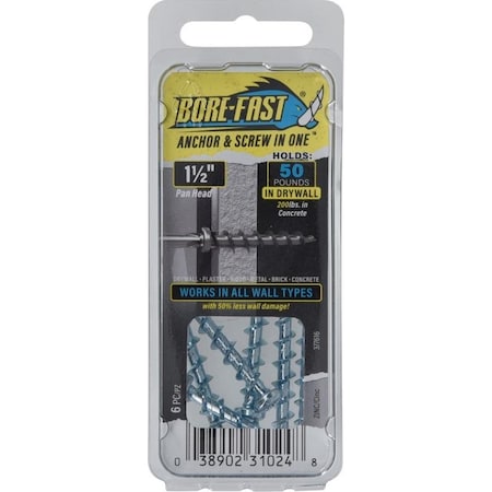Hillman Bore-fast 3/16 in. D X 1-1/2 in. L Steel Pan Head Screw and Anchor 6 pc 377616