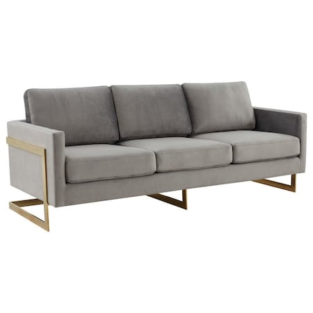 Leisuremod Lincoln Upholstered Velvet Sofa with Gold Frame, Light Grey LA83LGR