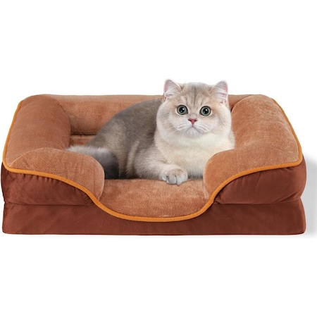 Fluffydream 24in Regular Orthopedic Egg-Crate Memory Foam Dog Bed Dog Bed, Pet Sofa with Washable R 3A88PTDBEDSOFA24BRN